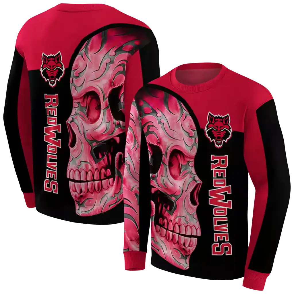 arkansas state red wolves skull motif scarlet black hoodie premium grade arkansas state red wolves skull motif scarlet black hoodie premium grade