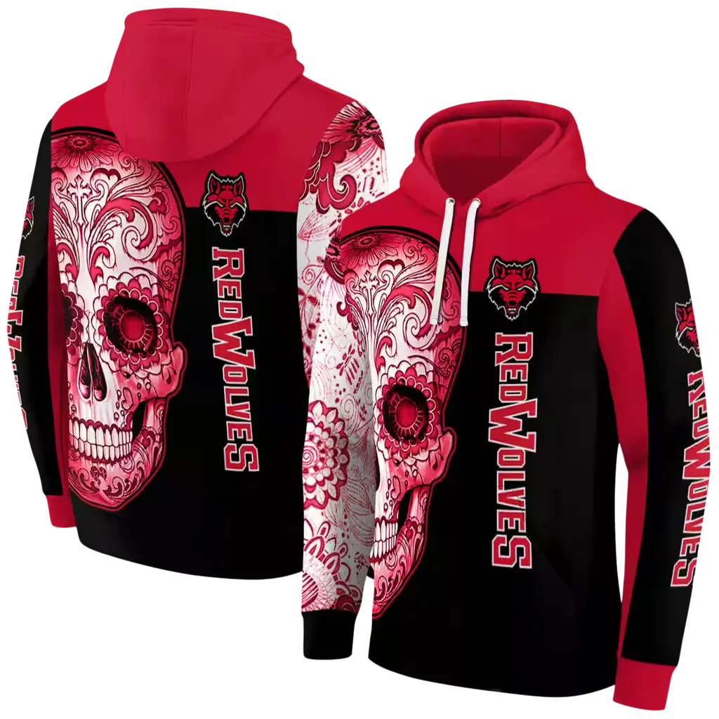 arkansas state red wolves sugar skull scarlet black hoodie fashion forward arkansas state red wolves sugar skull scarlet black hoodie fashion forward