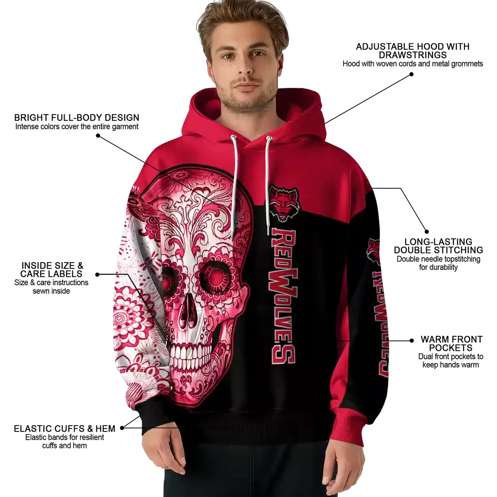 arkansas state red wolves sugar skull scarlet black hoodie latest model arkansas state red wolves sugar skull scarlet black hoodie latest model