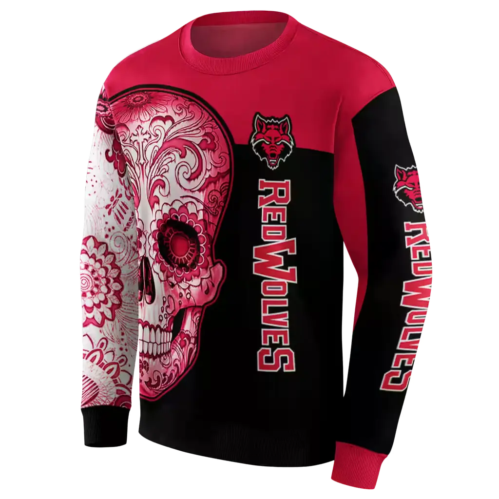 arkansas state red wolves sugar skull scarlet black hoodie new arrival arkansas state red wolves sugar skull scarlet black hoodie new arrival