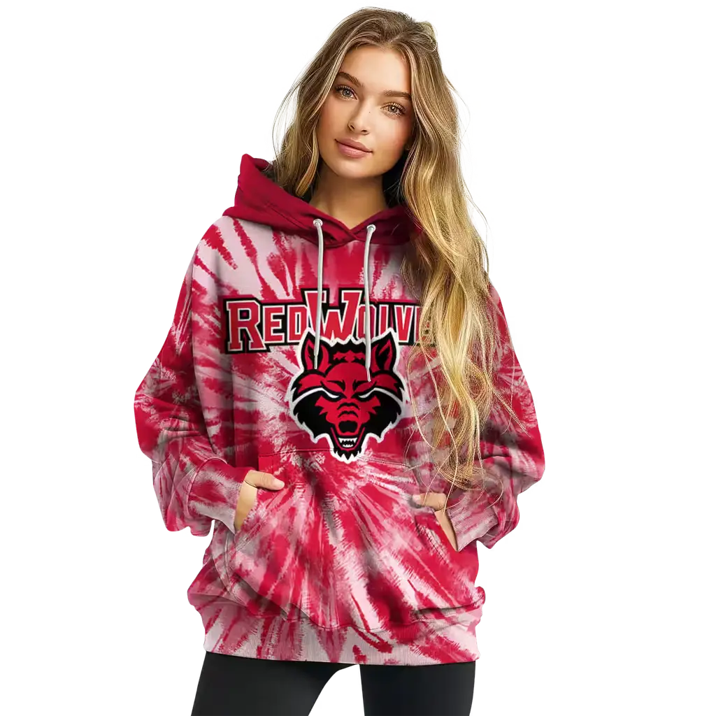 arkansas state red wolves tie dye pattern scarlet hoodie high quality arkansas state red wolves tie dye pattern scarlet hoodie high quality