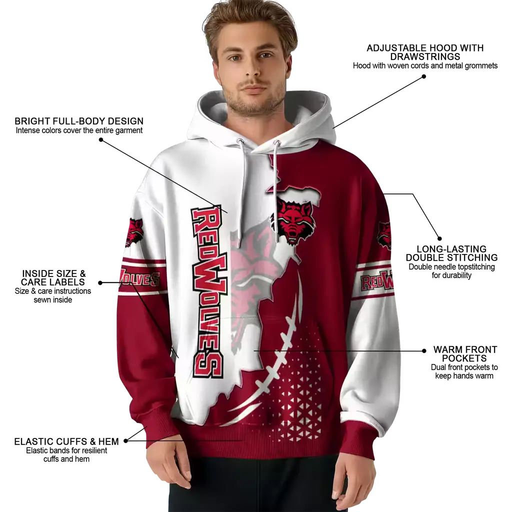 arkansas state red wolves triangular pattern scarlet white hoodie latest model arkansas state red wolves triangular pattern scarlet white hoodie latest model