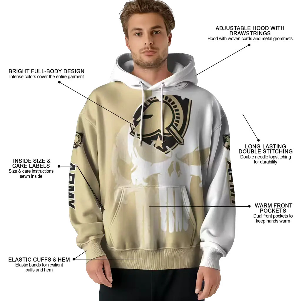 army black knights graphic punisher gold white hoodie latest model army black knights graphic punisher gold white hoodie latest model