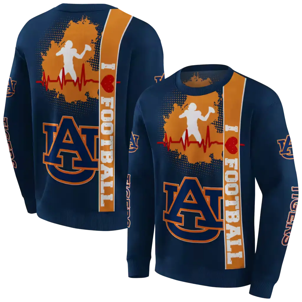 auburn tigers football heartbeat navy blue hoodie premium grade auburn tigers football heartbeat navy blue hoodie premium grade