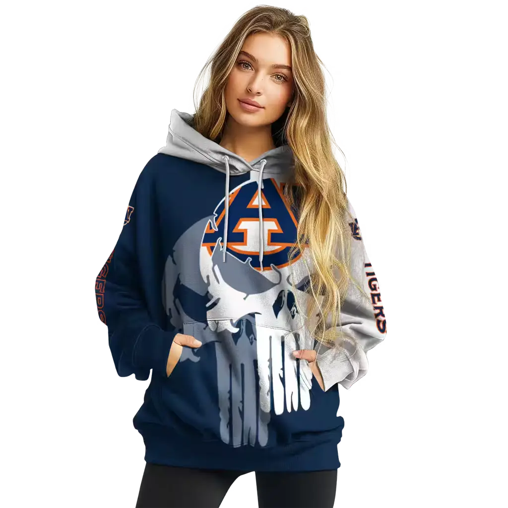 auburn tigers graphic punisher navy blue white hoodie high quality auburn tigers graphic punisher navy blue white hoodie high quality