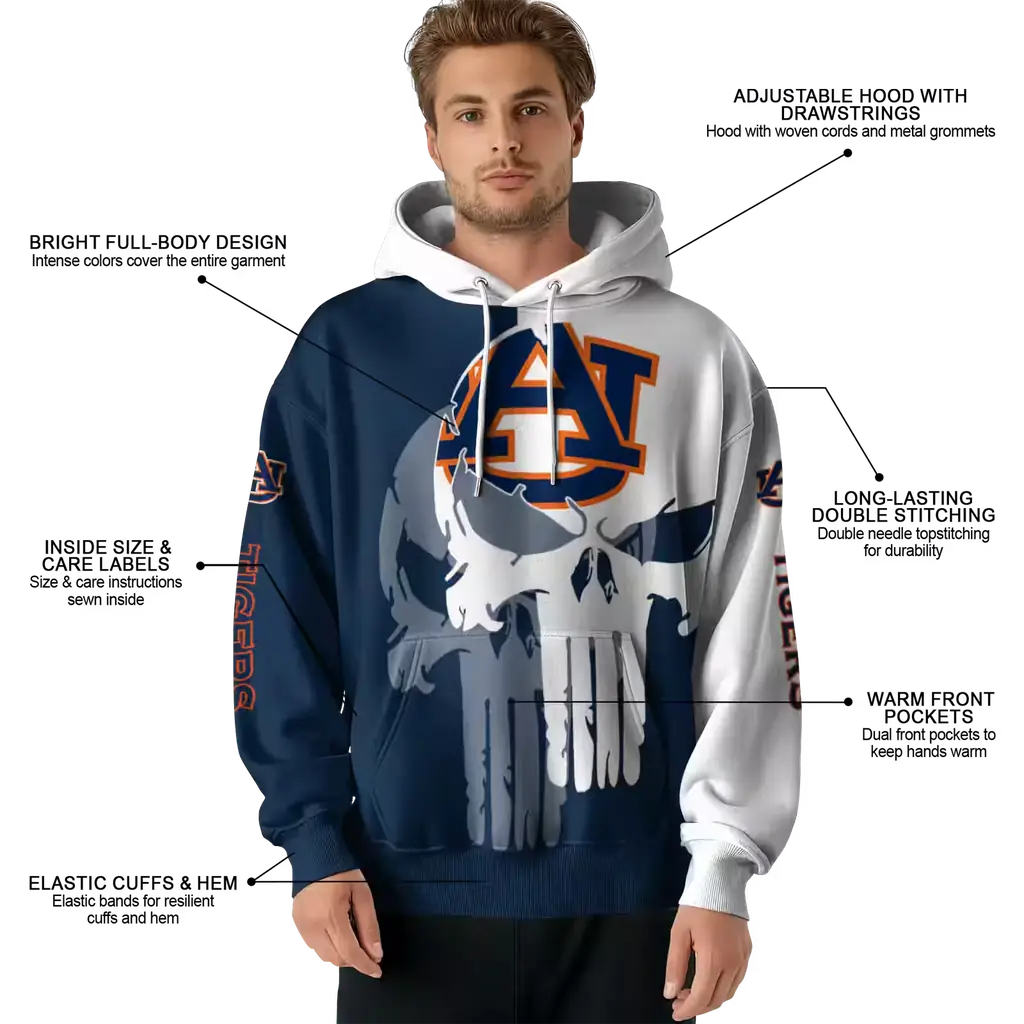 auburn tigers graphic punisher navy blue white hoodie latest model auburn tigers graphic punisher navy blue white hoodie latest model