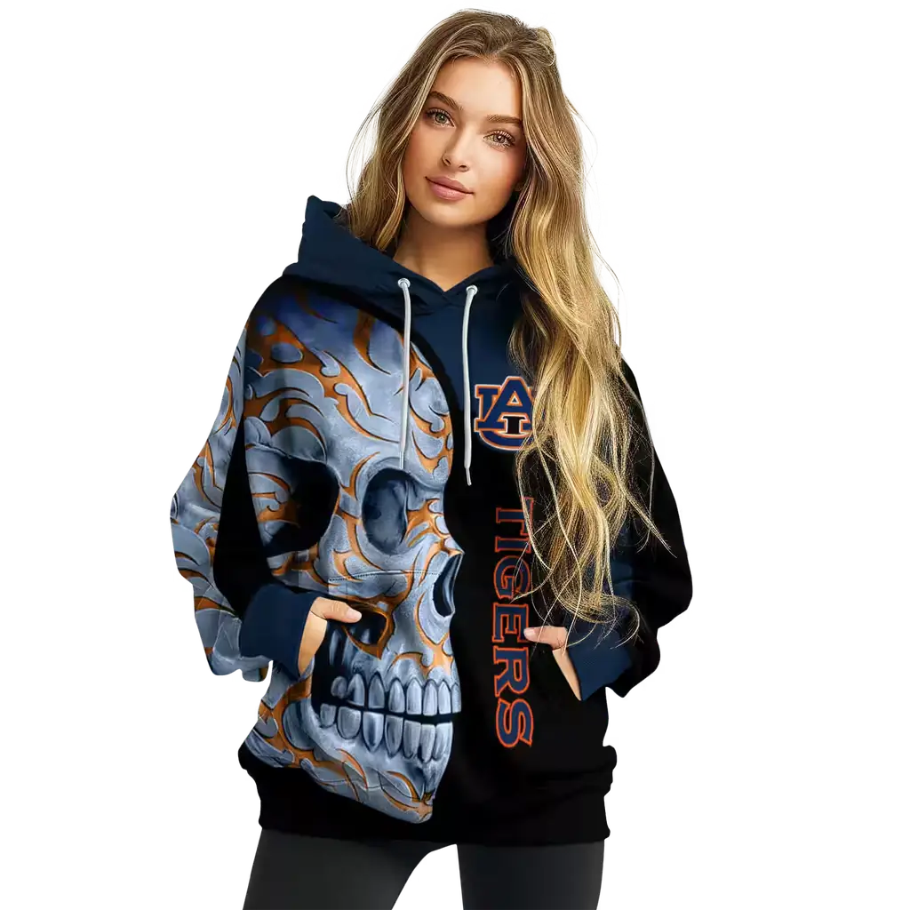 auburn tigers skull motif navy blue black hoodie high quality auburn tigers skull motif navy blue black hoodie high quality