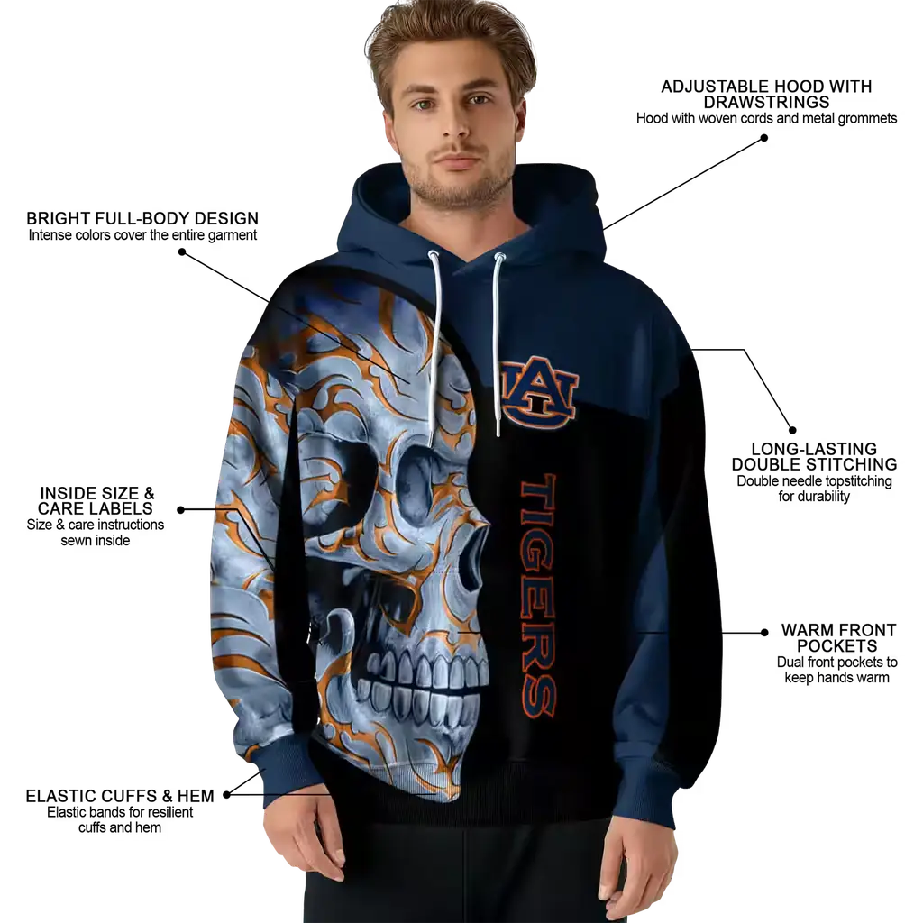 auburn tigers skull motif navy blue black hoodie latest model auburn tigers skull motif navy blue black hoodie latest model
