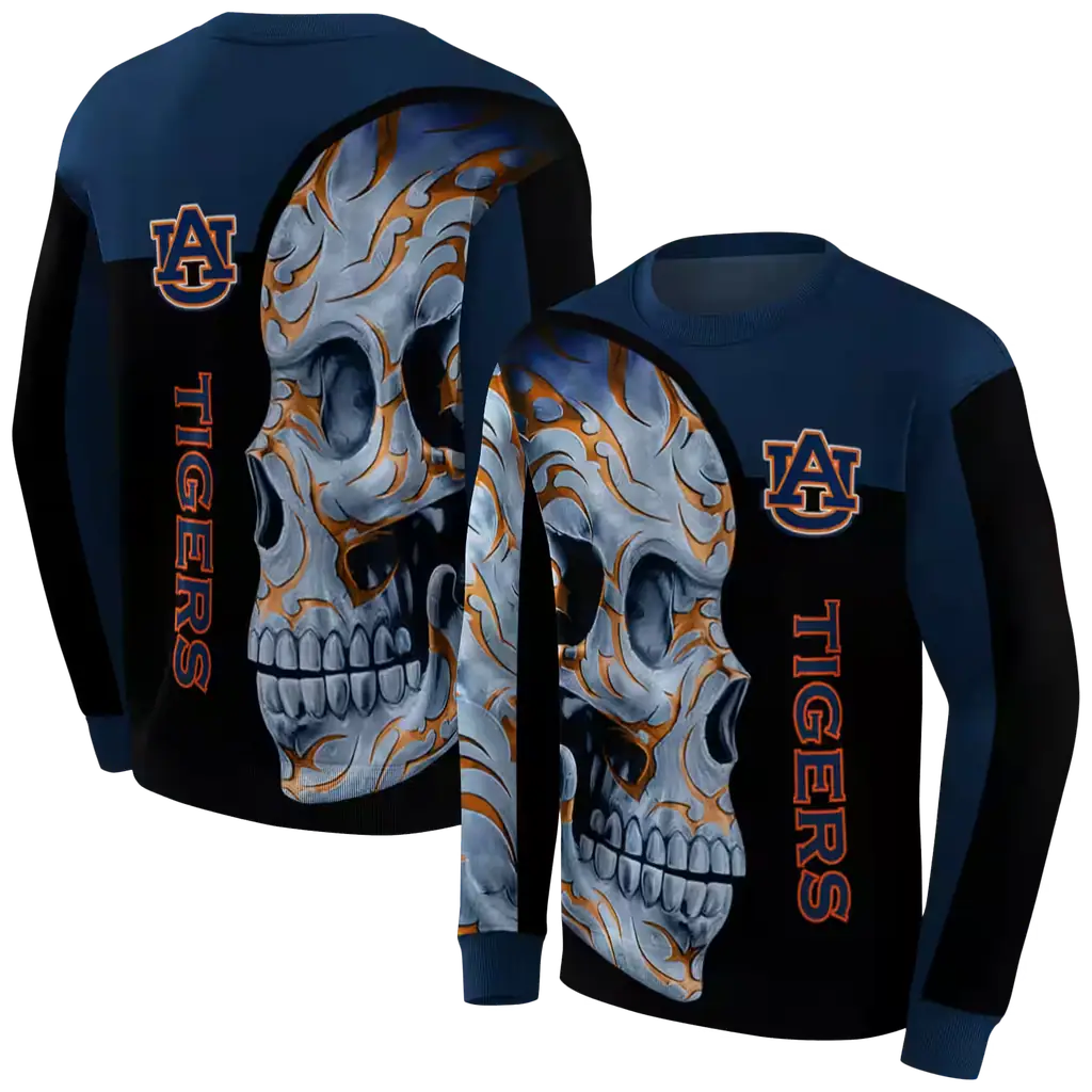 auburn tigers skull motif navy blue black hoodie premium grade auburn tigers skull motif navy blue black hoodie premium grade