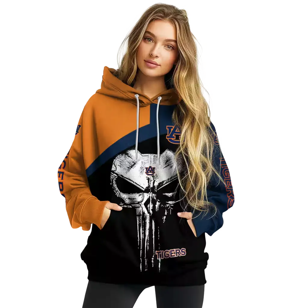 auburn tigers skull punisher orange black hoodie high quality auburn tigers skull punisher orange black hoodie high quality
