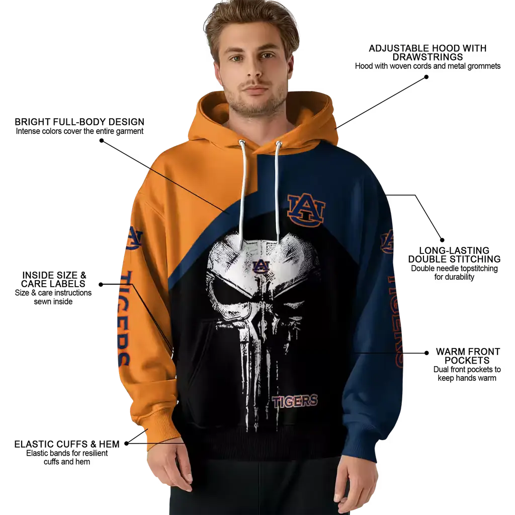 auburn tigers skull punisher orange black hoodie latest model auburn tigers skull punisher orange black hoodie latest model