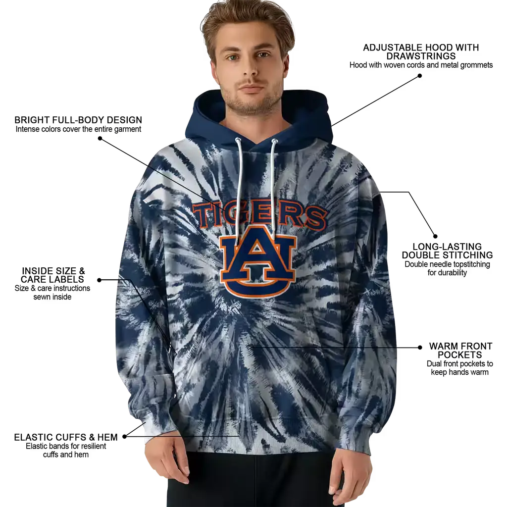 auburn tigers tie dye pattern navy blue hoodie latest model auburn tigers tie dye pattern navy blue hoodie latest model