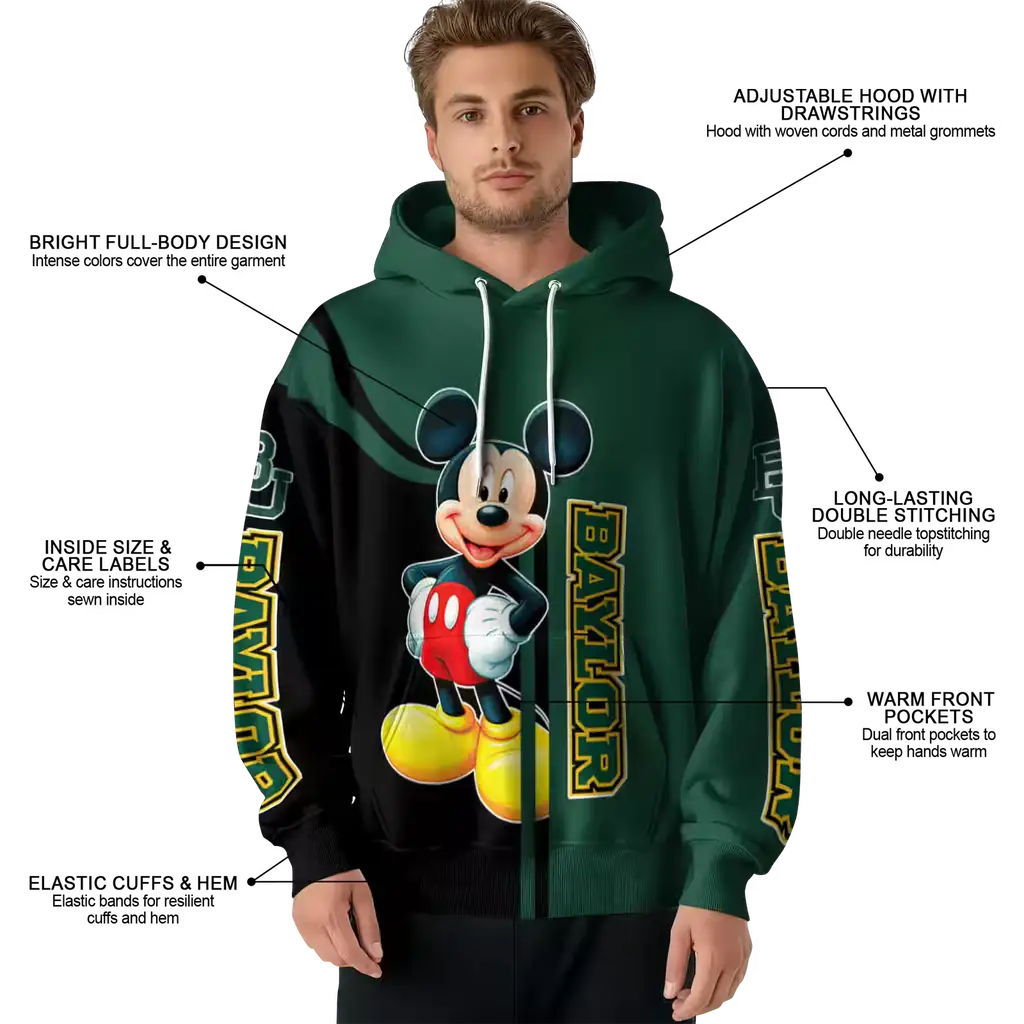 baylor bears mickey mouse green black hoodie latest model baylor bears mickey mouse green black hoodie latest model