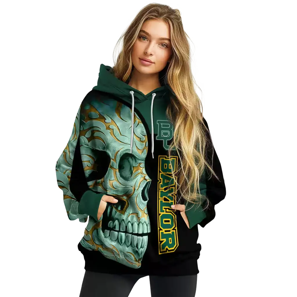 baylor bears skull motif green black hoodie high quality baylor bears skull motif green black hoodie high quality