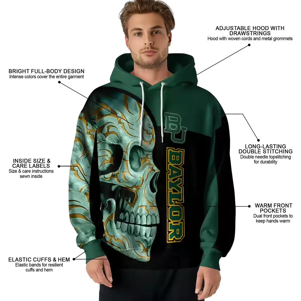 baylor bears skull motif green black hoodie latest model baylor bears skull motif green black hoodie latest model