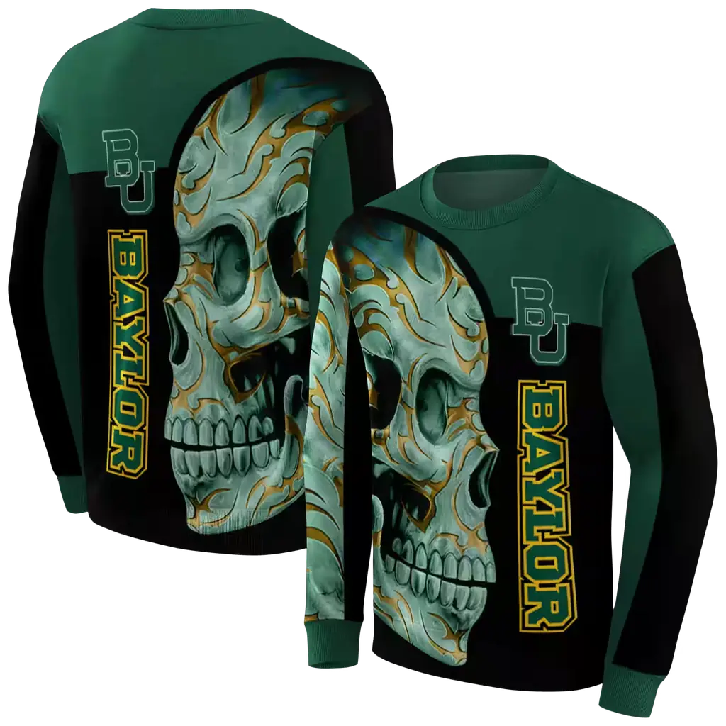 baylor bears skull motif green black hoodie premium grade baylor bears skull motif green black hoodie premium grade