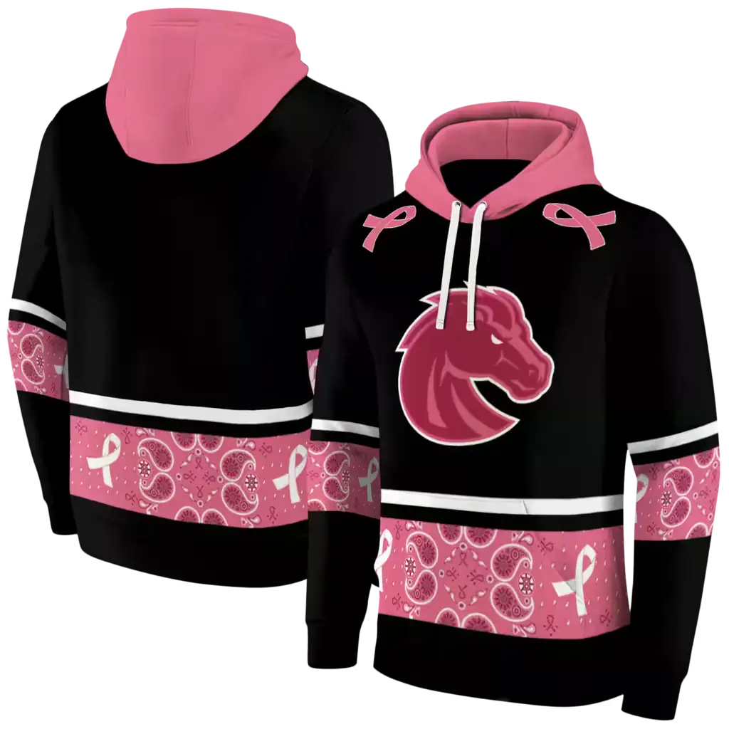 boise state broncos awareness ribbon black pink hoodie fashion forward boise state broncos awareness ribbon black pink hoodie fashion forward