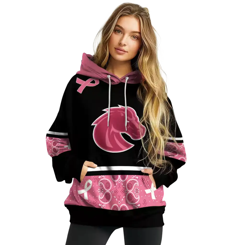 boise state broncos awareness ribbon black pink hoodie high quality boise state broncos awareness ribbon black pink hoodie high quality