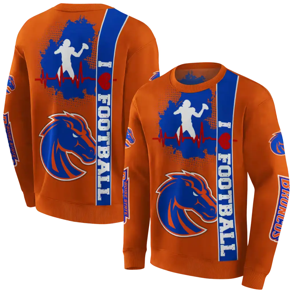 boise state broncos football heartbeat orange hoodie premium grade boise state broncos football heartbeat orange hoodie premium grade