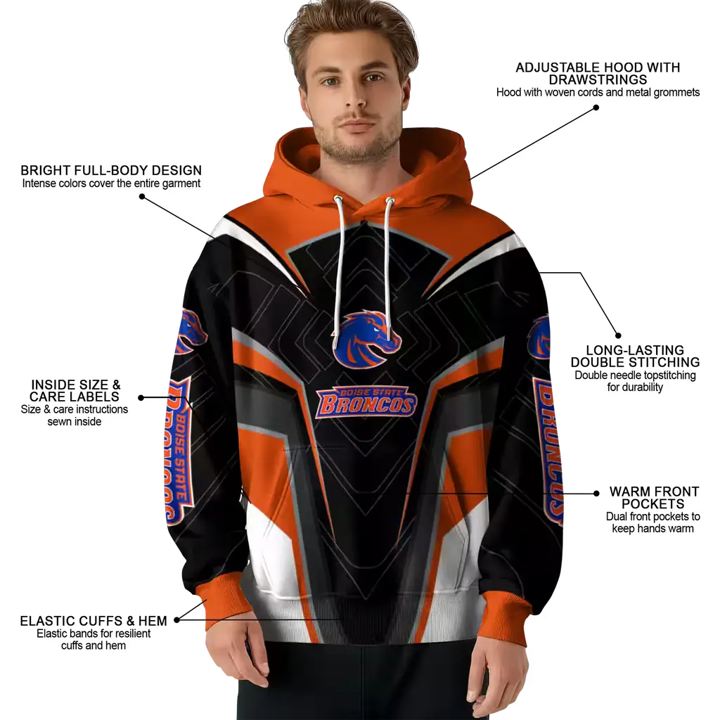 boise state broncos futuristic pattern orange black hoodie latest model boise state broncos futuristic pattern orange black hoodie latest model