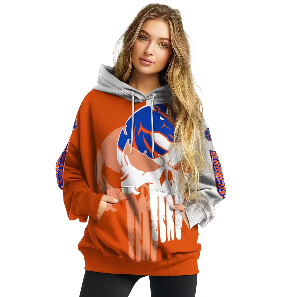 boise state broncos graphic punisher orange white hoodie high quality boise state broncos graphic punisher orange white hoodie high quality