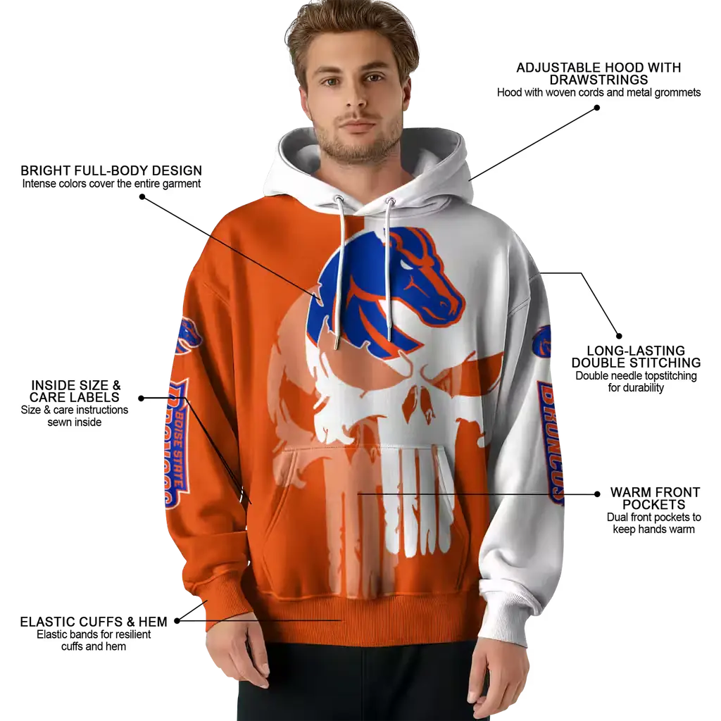 boise state broncos graphic punisher orange white hoodie latest model boise state broncos graphic punisher orange white hoodie latest model