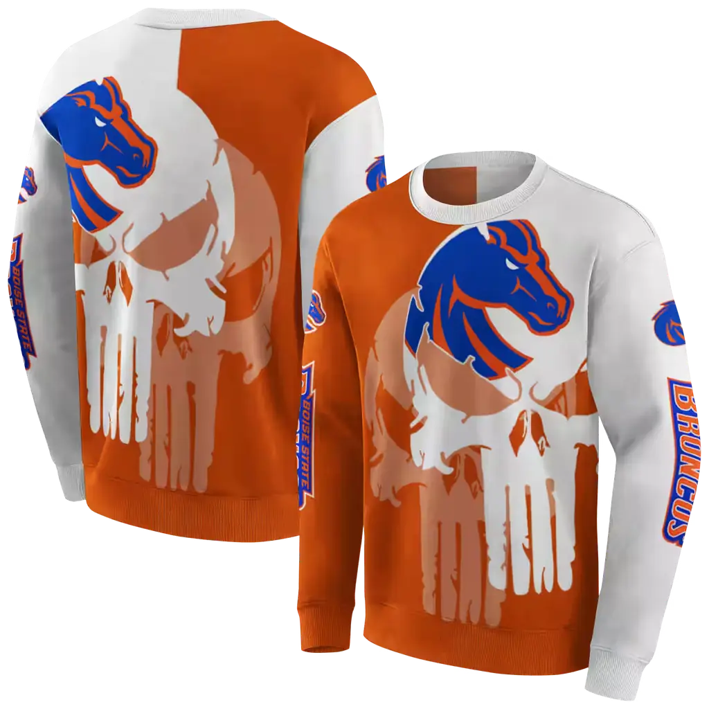 boise state broncos graphic punisher orange white hoodie premium grade boise state broncos graphic punisher orange white hoodie premium grade