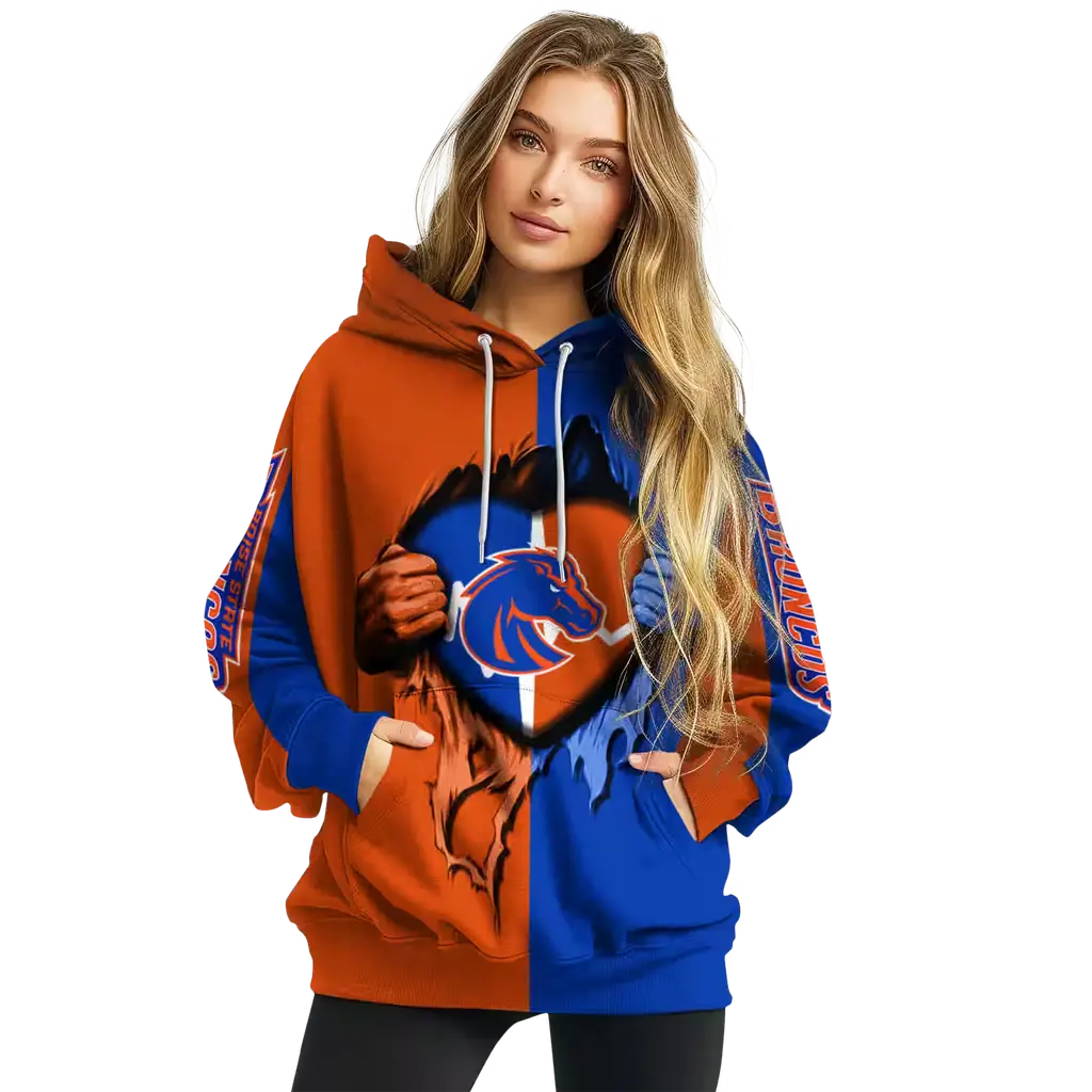 boise state broncos heartbeat graphic orange hoodie high quality boise state broncos heartbeat graphic orange hoodie high quality
