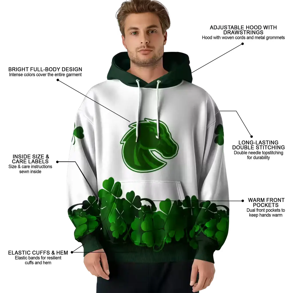 boise state broncos lucky motif white green hoodie latest model boise state broncos lucky motif white green hoodie latest model