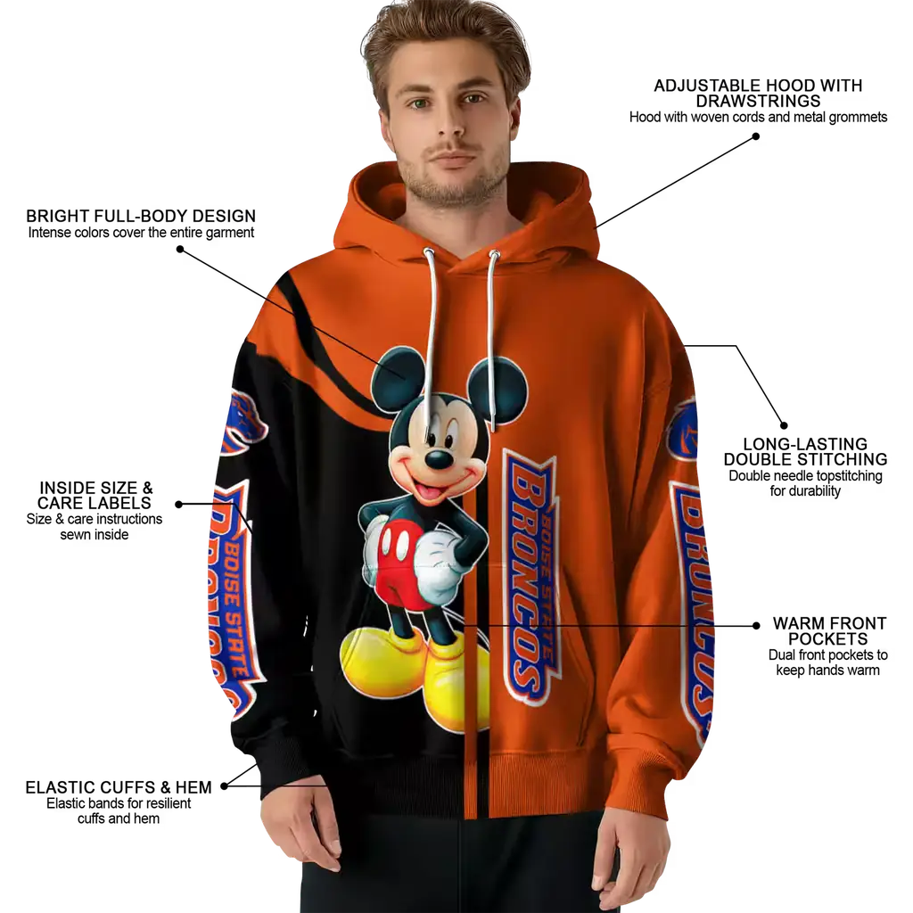 boise state broncos mickey mouse orange black hoodie latest model boise state broncos mickey mouse orange black hoodie latest model