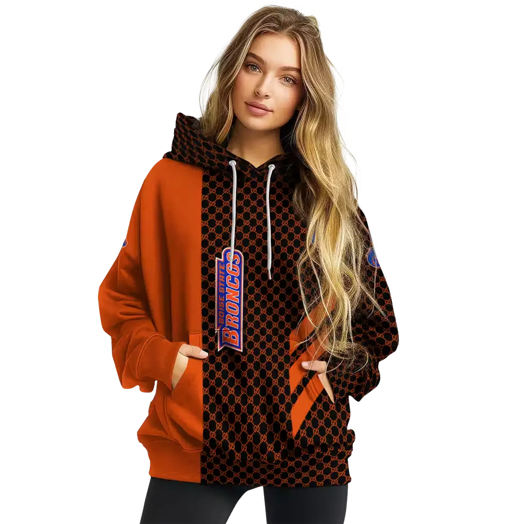 boise state broncos monogram pattern orange hoodie high quality boise state broncos monogram pattern orange hoodie high quality