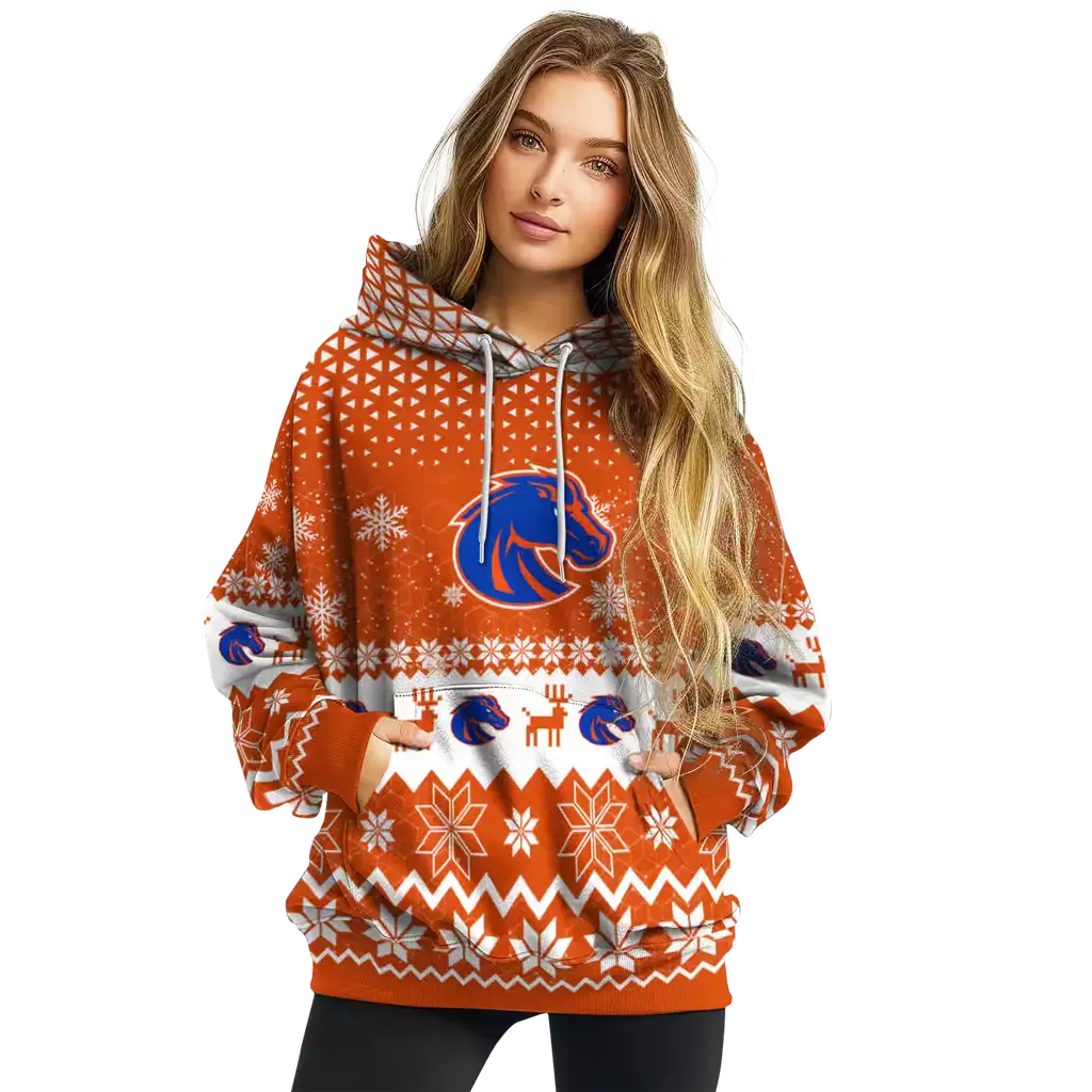 boise state broncos reindeer motif orange hoodie high quality boise state broncos reindeer motif orange hoodie high quality