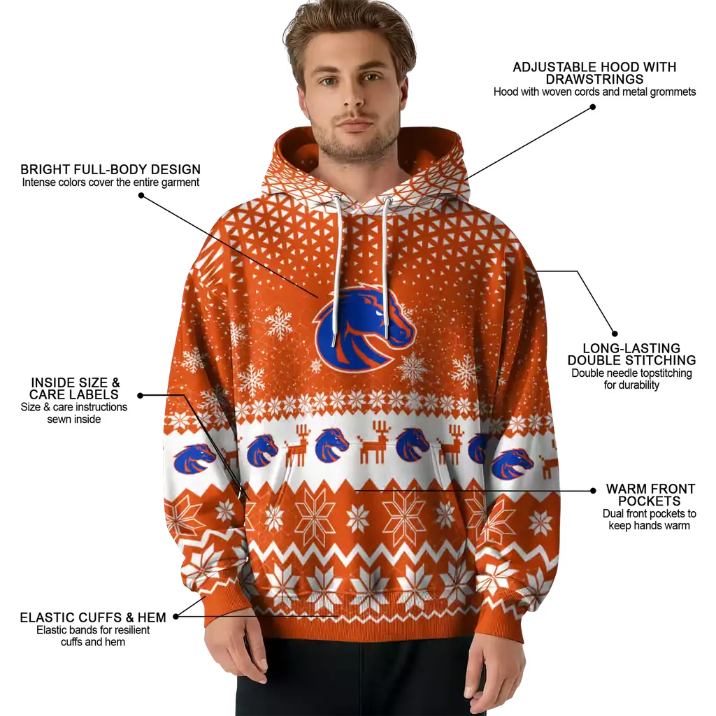 boise state broncos reindeer motif orange hoodie latest model boise state broncos reindeer motif orange hoodie latest model