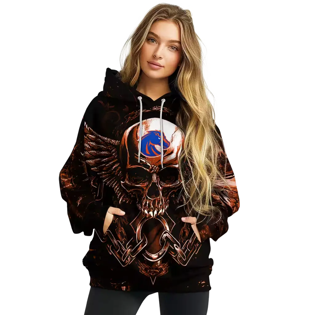 boise state broncos skull artwork orange black hoodie high quality boise state broncos skull artwork orange black hoodie high quality
