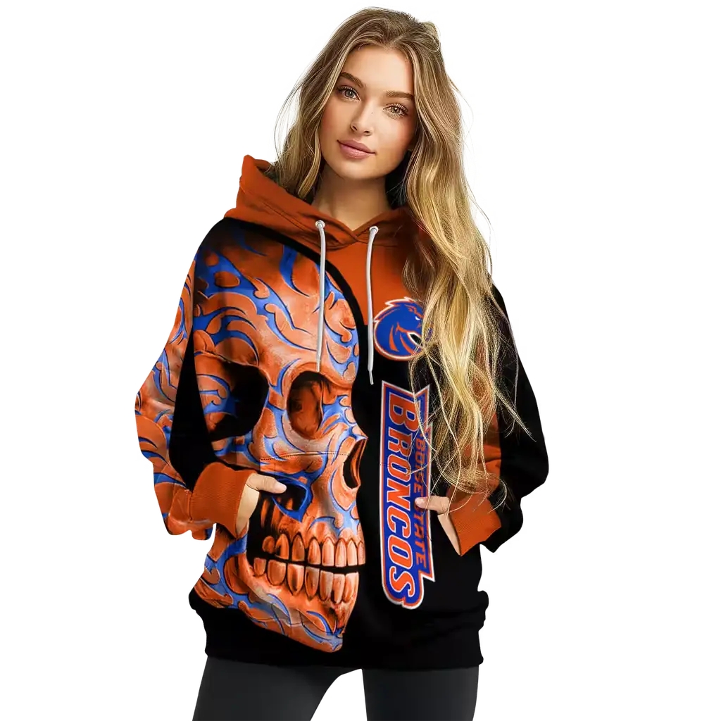 boise state broncos skull motif orange black hoodie high quality boise state broncos skull motif orange black hoodie high quality
