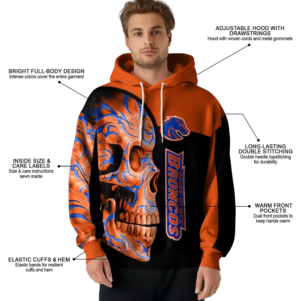 boise state broncos skull motif orange black hoodie latest model boise state broncos skull motif orange black hoodie latest model