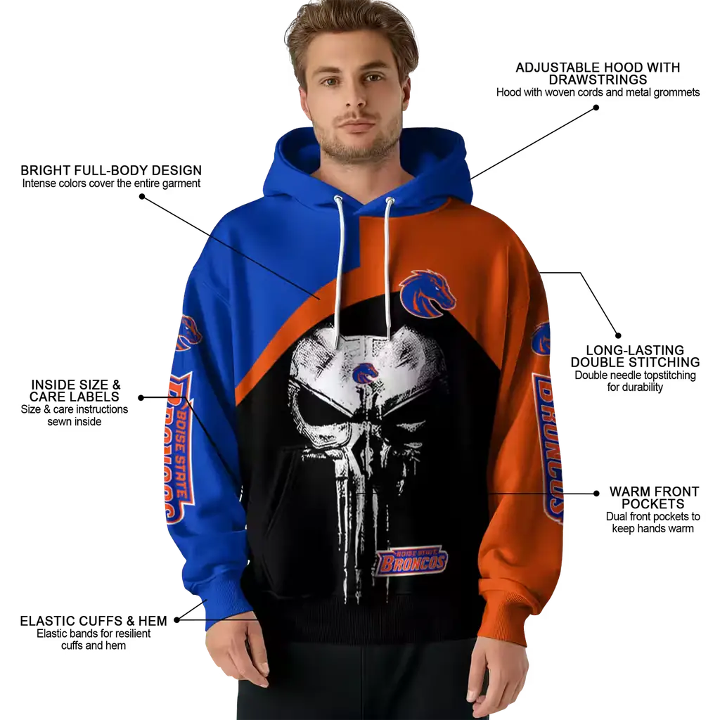 boise state broncos skull punisher blue black hoodie latest model boise state broncos skull punisher blue black hoodie latest model