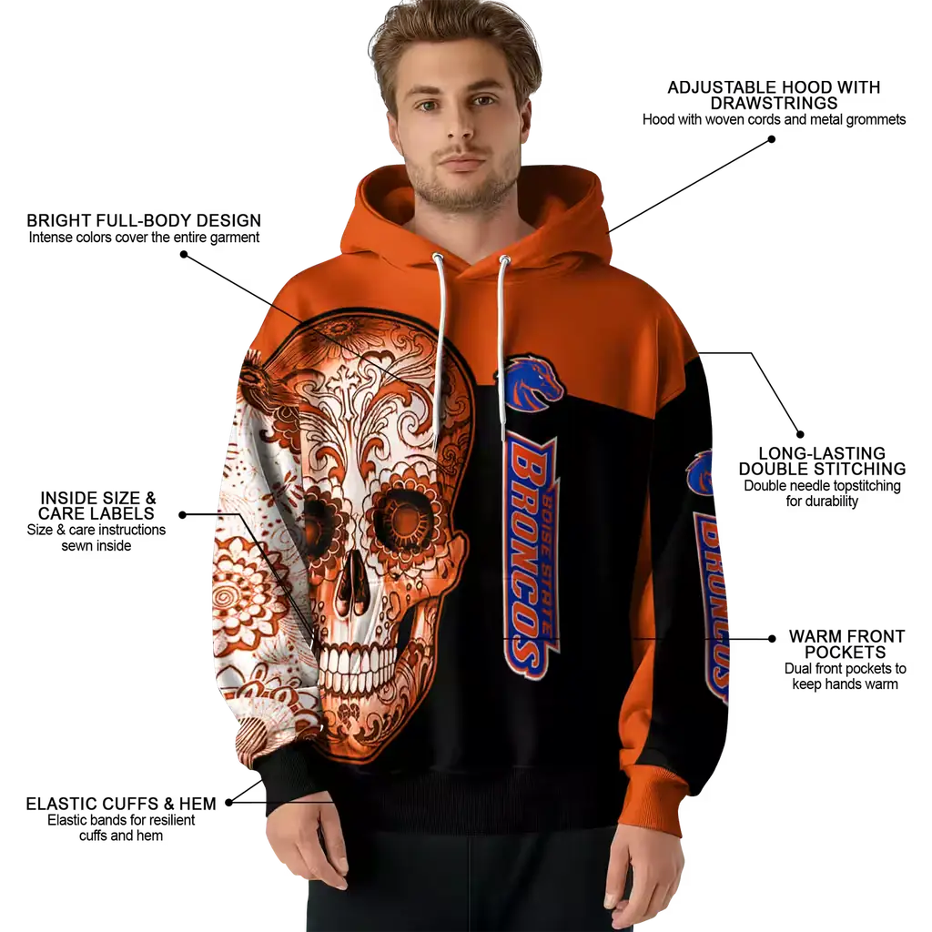 boise state broncos sugar skull orange black hoodie latest model boise state broncos sugar skull orange black hoodie latest model
