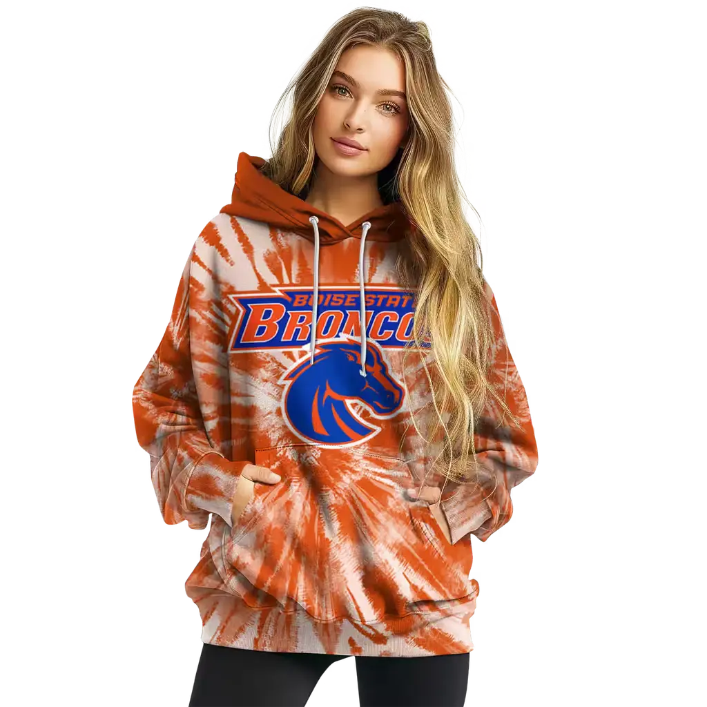 boise state broncos tie dye pattern orange hoodie high quality boise state broncos tie dye pattern orange hoodie high quality