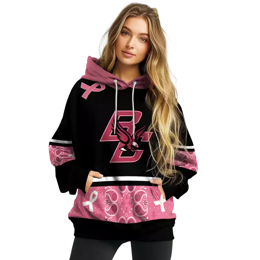 boston college eagles awareness ribbon black pink hoodie high quality boston college eagles awareness ribbon black pink hoodie high quality