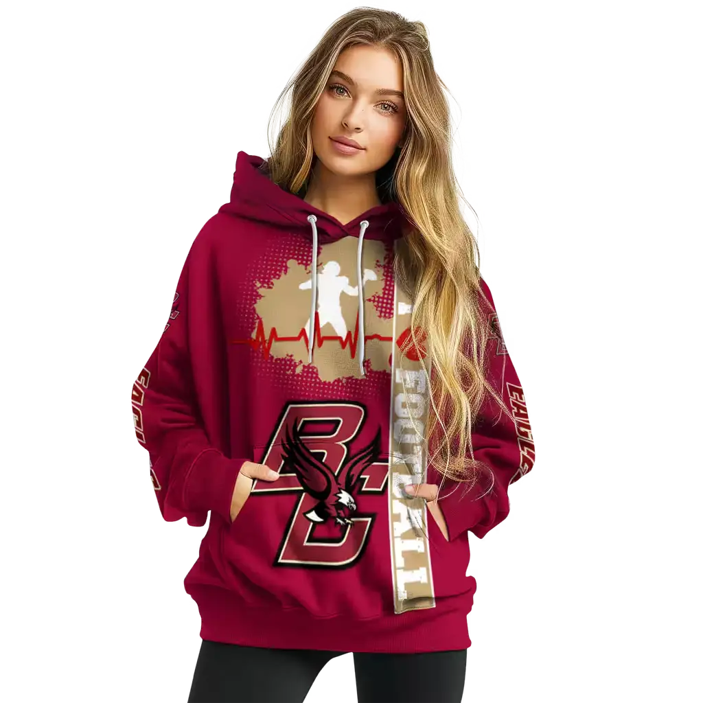 boston college eagles football heartbeat maroon hoodie high quality boston college eagles football heartbeat maroon hoodie high quality