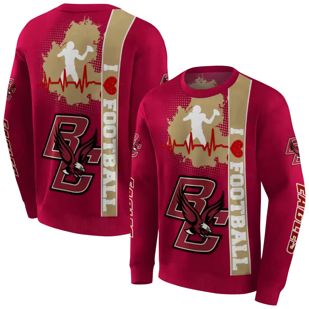 boston college eagles football heartbeat maroon hoodie premium grade boston college eagles football heartbeat maroon hoodie premium grade