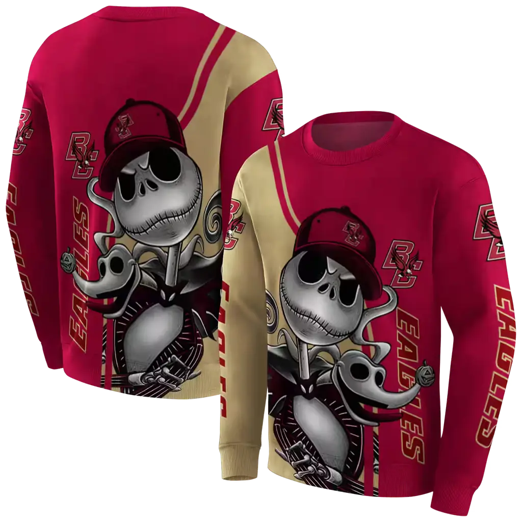boston college eagles jack skellington maroon hoodie premium grade boston college eagles jack skellington maroon hoodie premium grade