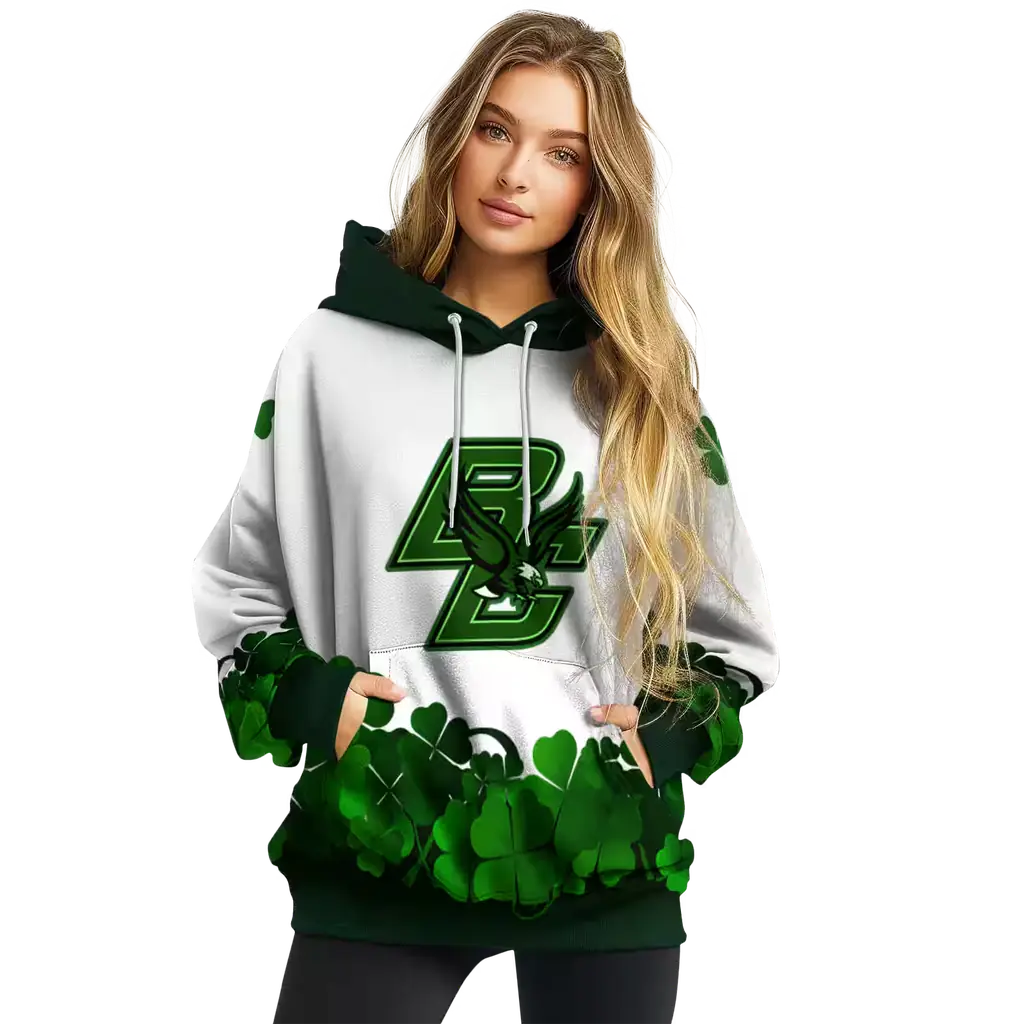 boston college eagles lucky motif white green hoodie high quality boston college eagles lucky motif white green hoodie high quality
