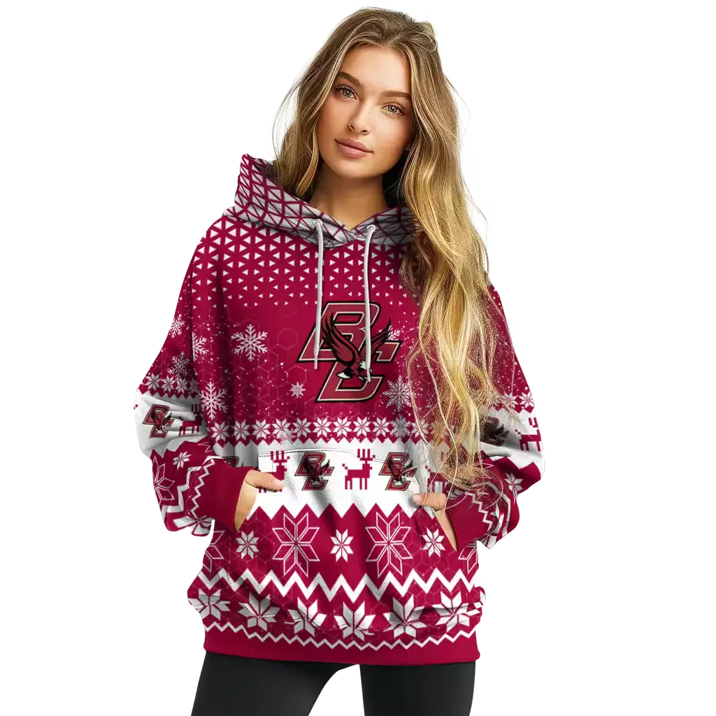 boston college eagles reindeer motif maroon hoodie high quality boston college eagles reindeer motif maroon hoodie high quality