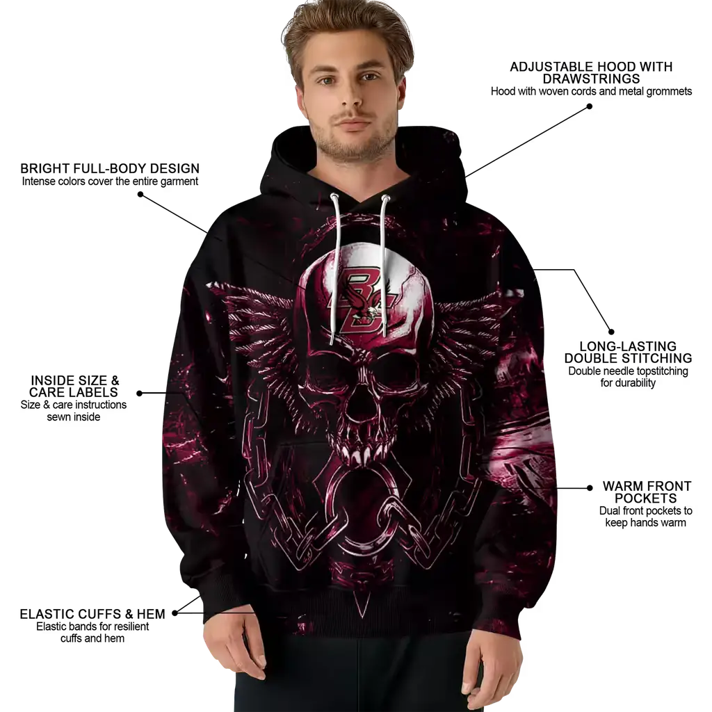 boston college eagles skull artwork maroon black hoodie latest model boston college eagles skull artwork maroon black hoodie latest model