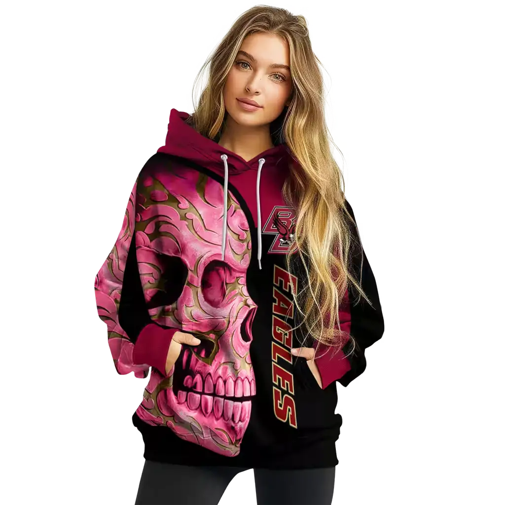 boston college eagles skull motif maroon black hoodie high quality boston college eagles skull motif maroon black hoodie high quality