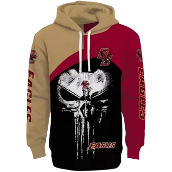 boston college eagles skull punisher gold black hoodie best selling