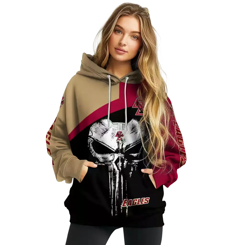 boston college eagles skull punisher gold black hoodie high quality boston college eagles skull punisher gold black hoodie high quality