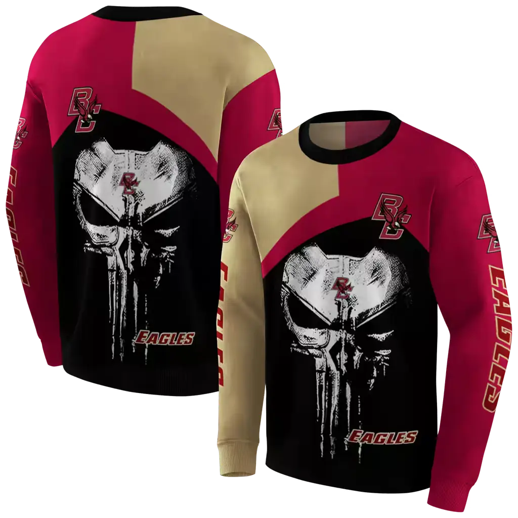 boston college eagles skull punisher gold black hoodie premium grade boston college eagles skull punisher gold black hoodie premium grade